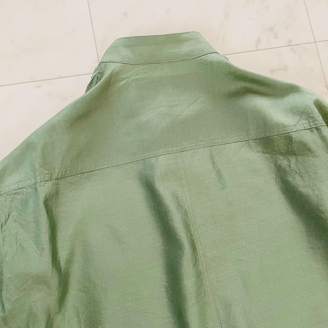 美品✨アンスクリア 長袖シャツ シルク100% グリーン 日本製