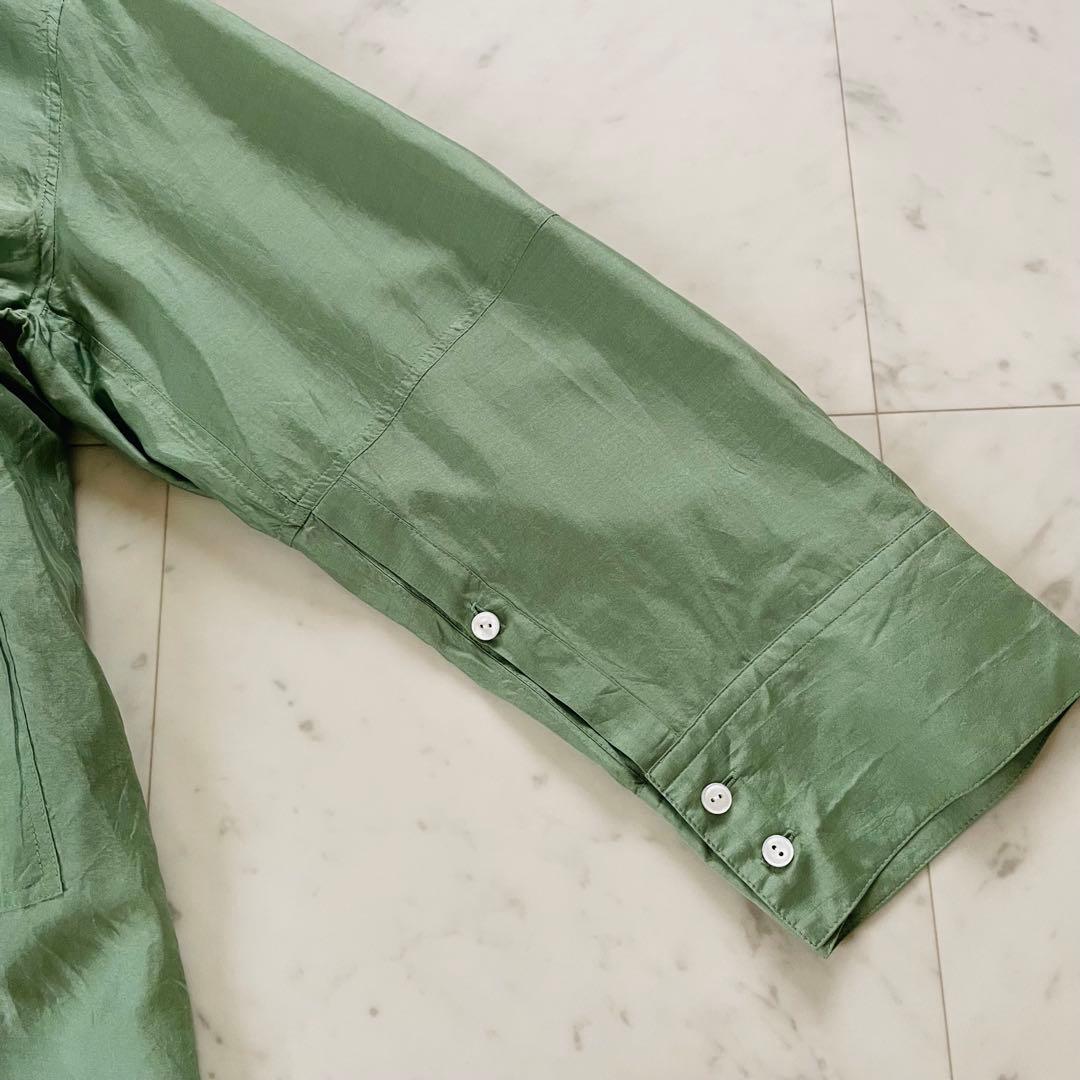 美品✨アンスクリア 長袖シャツ シルク100% グリーン 日本製
