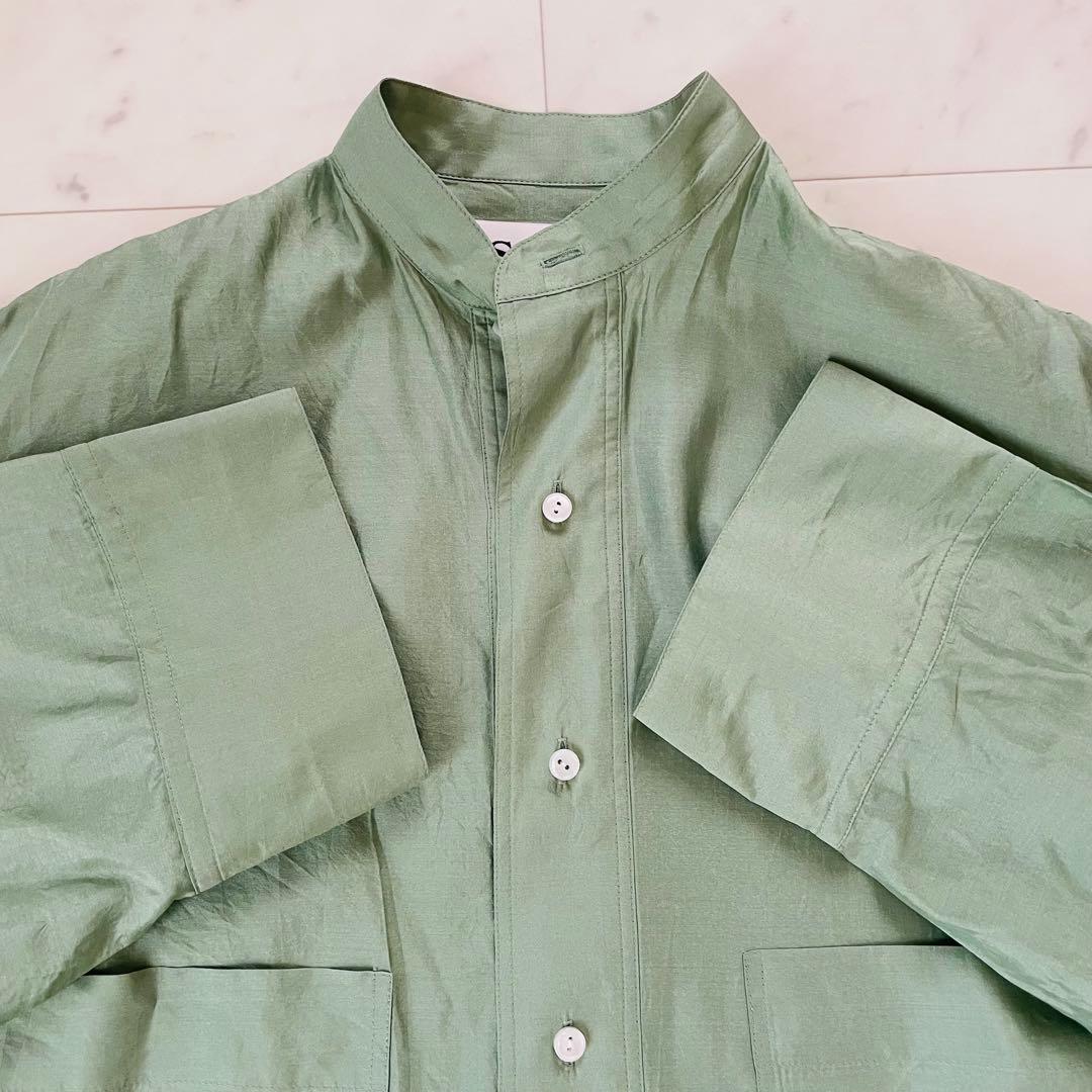 美品✨アンスクリア 長袖シャツ シルク100% グリーン 日本製
