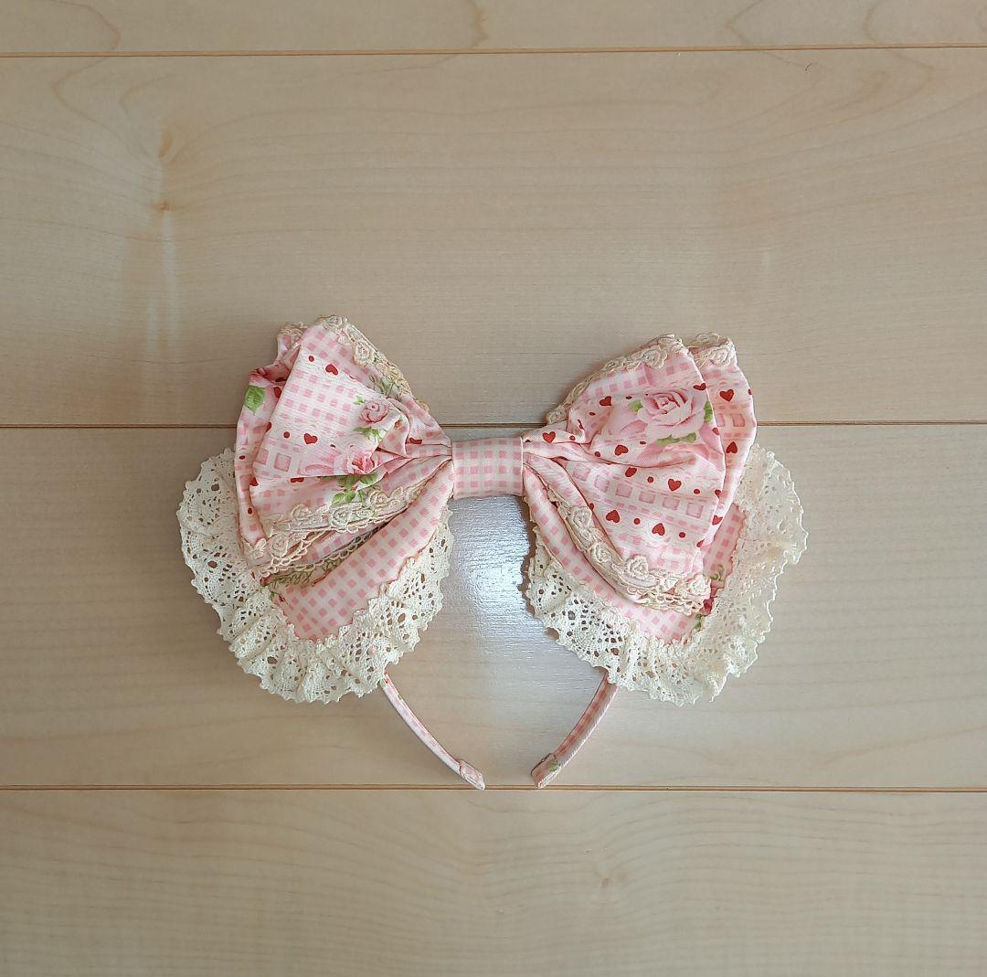 BABY ギンガムローズリボンjsk　カチュset