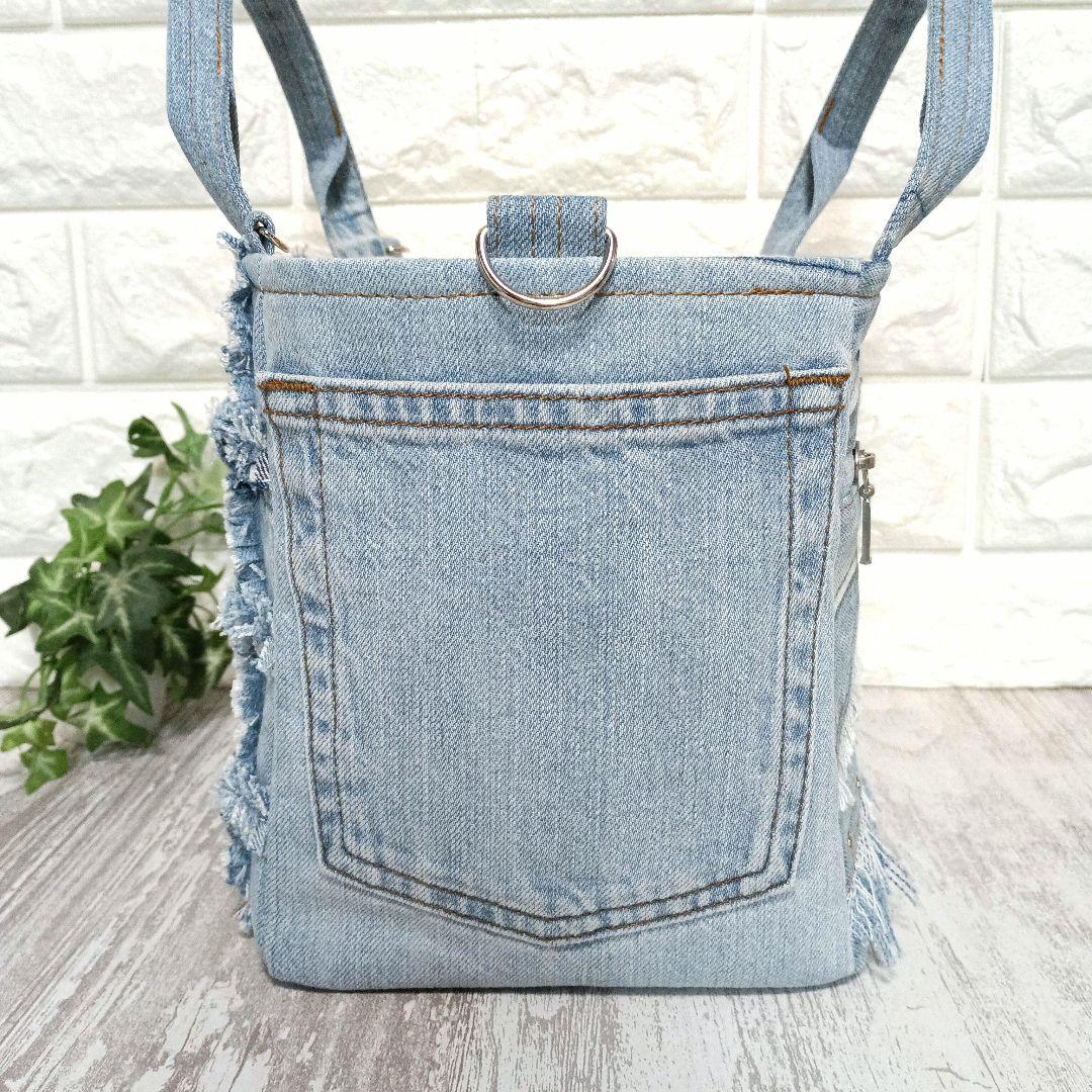 リメイクデニム★MIXデニムフリンジトートバッグ＋ショルダーセット