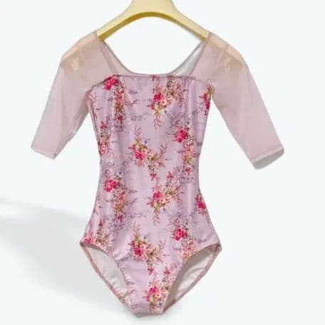 新品未使用　シルフィーヌ　花柄 五分袖レオタード 40　Lサイズ　日本製