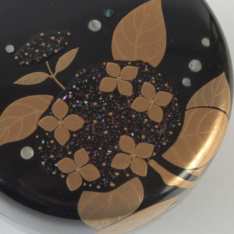 茶道具　加賀蒔絵師　竹内幸斎作　螺鈿装飾　紫陽花蒔絵　大棗　共箱　V　9879