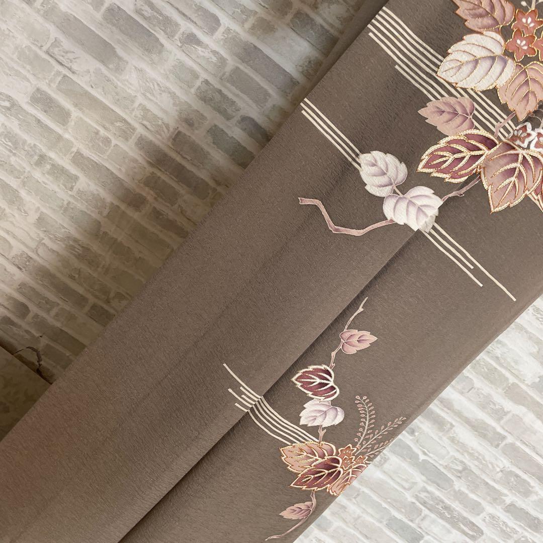 訪問着　フルセット　桐　桐の花　金駒刺繍　金彩加工　パールトーン加工　着物　H1