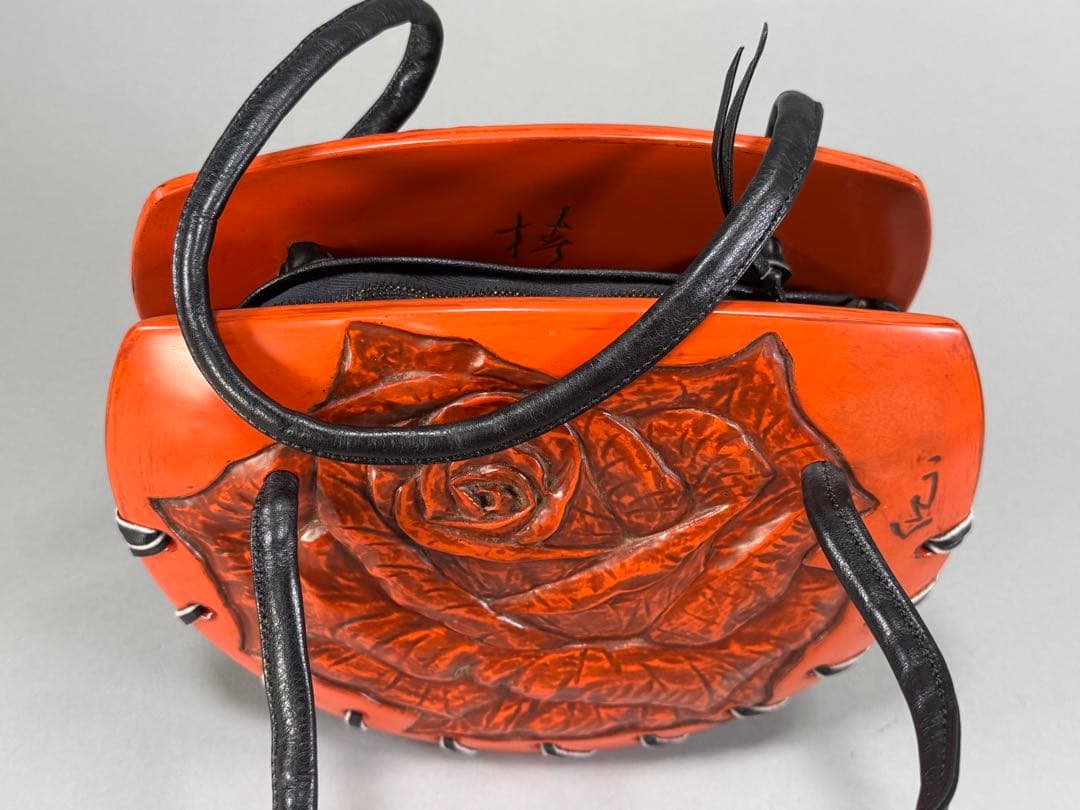 鎌倉彫　ハンドバック　彫刻家村主匡左造　羊皮　目立った傷や汚れなし　着物バック