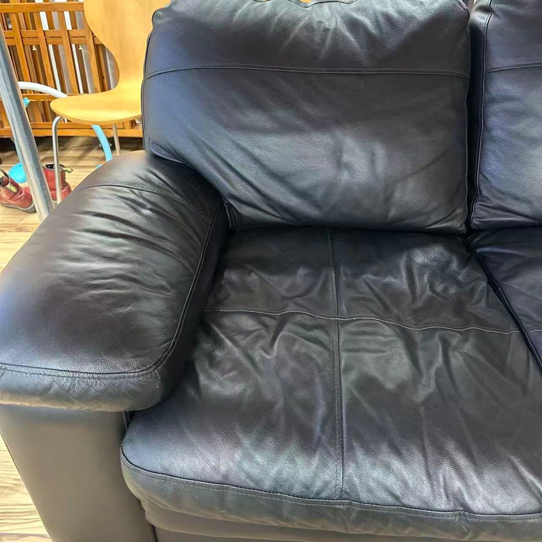 ニトリソファ本革合皮　右カウチ　ブラック3人掛けソファー