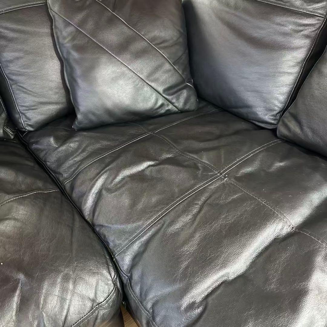 ニトリソファ本革合皮　右カウチ　ブラック3人掛けソファー