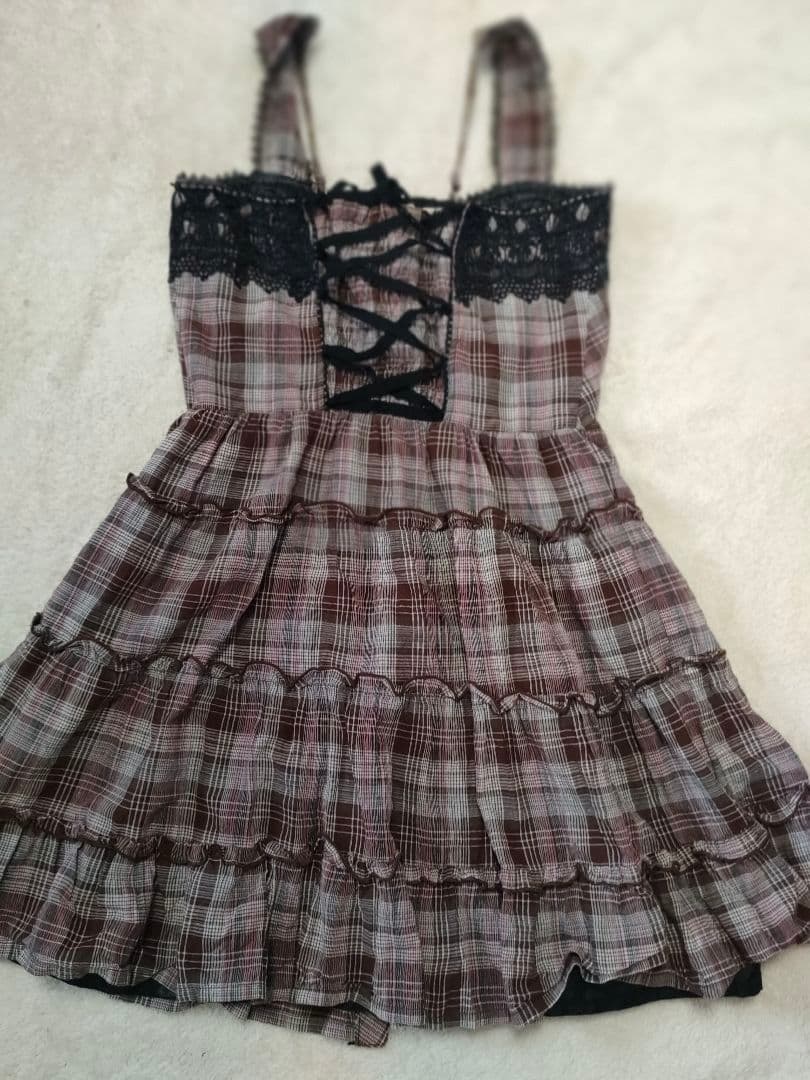 リズリサ　トゥララ　チェック　ダークコア　リボン　レース　y2k ワンピース