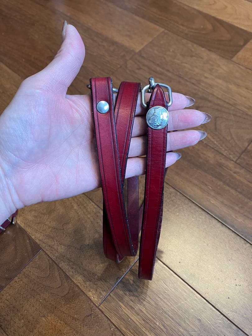 本革　首輪・リードセット　赤