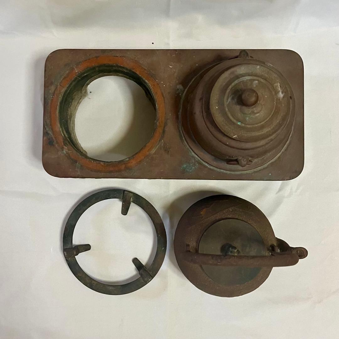 長火鉢用　燗銅壺　五徳　龍文堂刻印鉄瓶