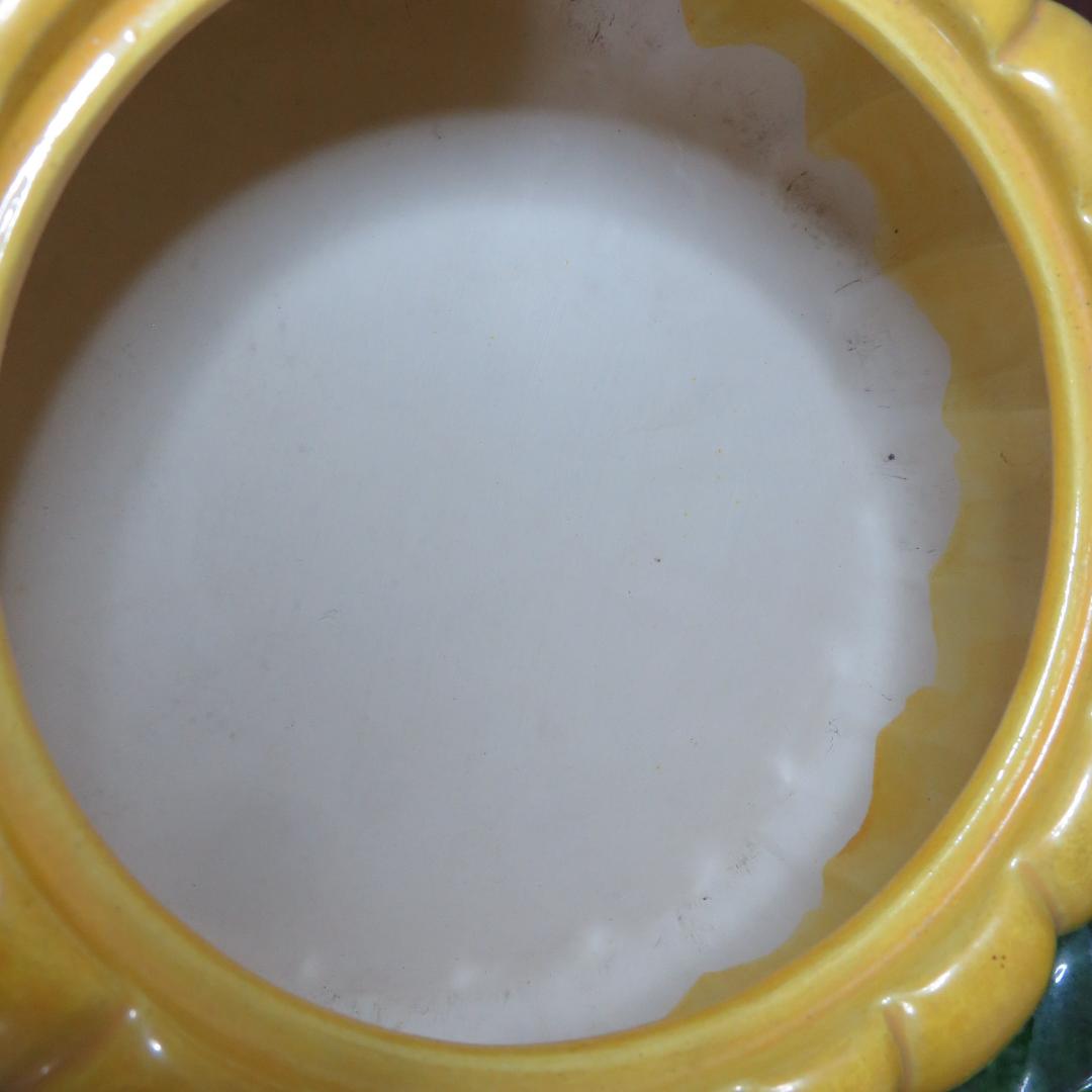 菊型 手あぶり 手焙 黄色 緑 共箱 銘 寶山