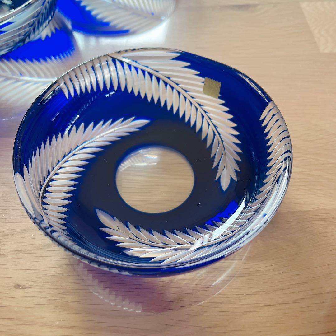 色被せ硝子　ルリ切子　5枚　深