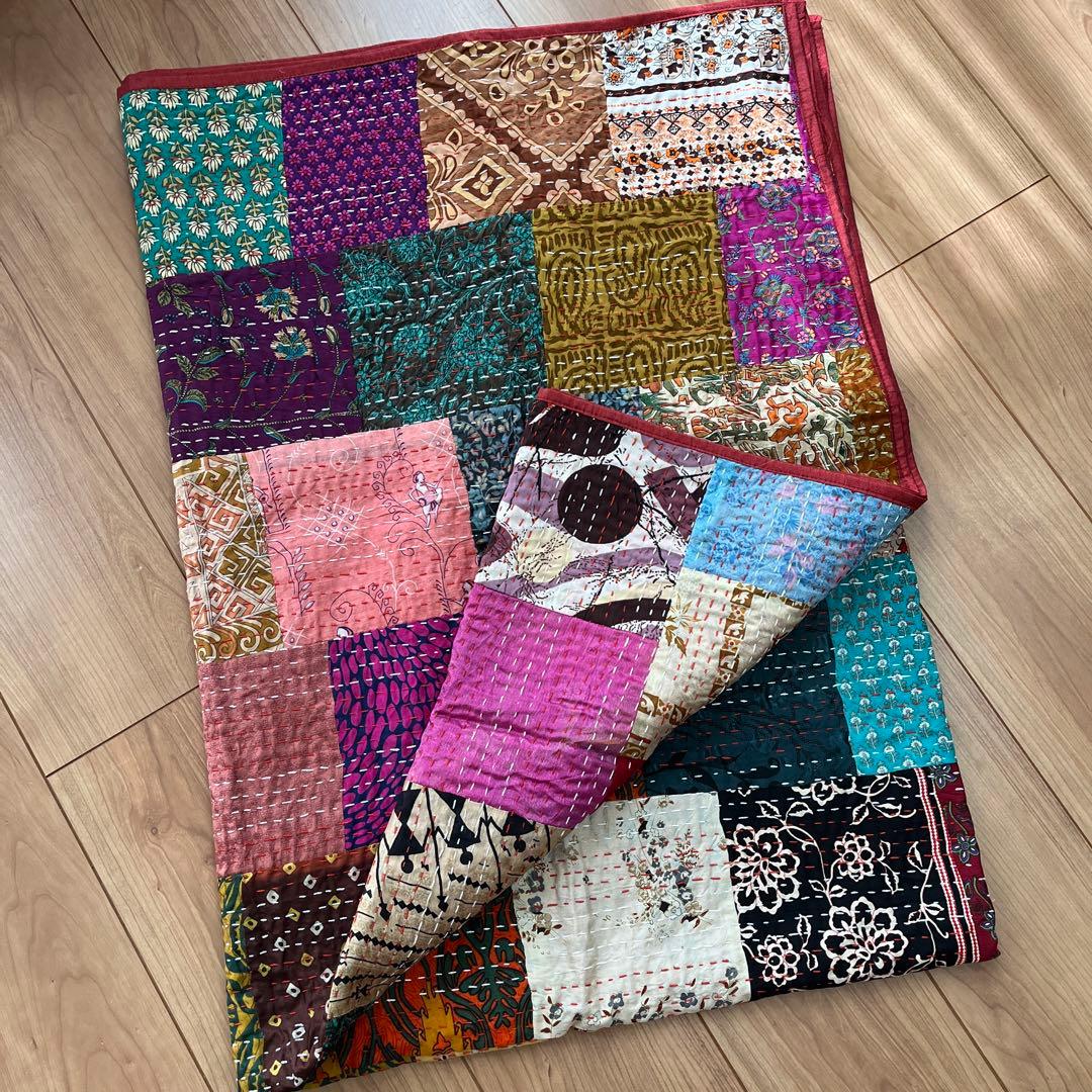 インド　ヴィンテージ　ラリーキルト　カンタキルト　マルチカバー  ベットカバー