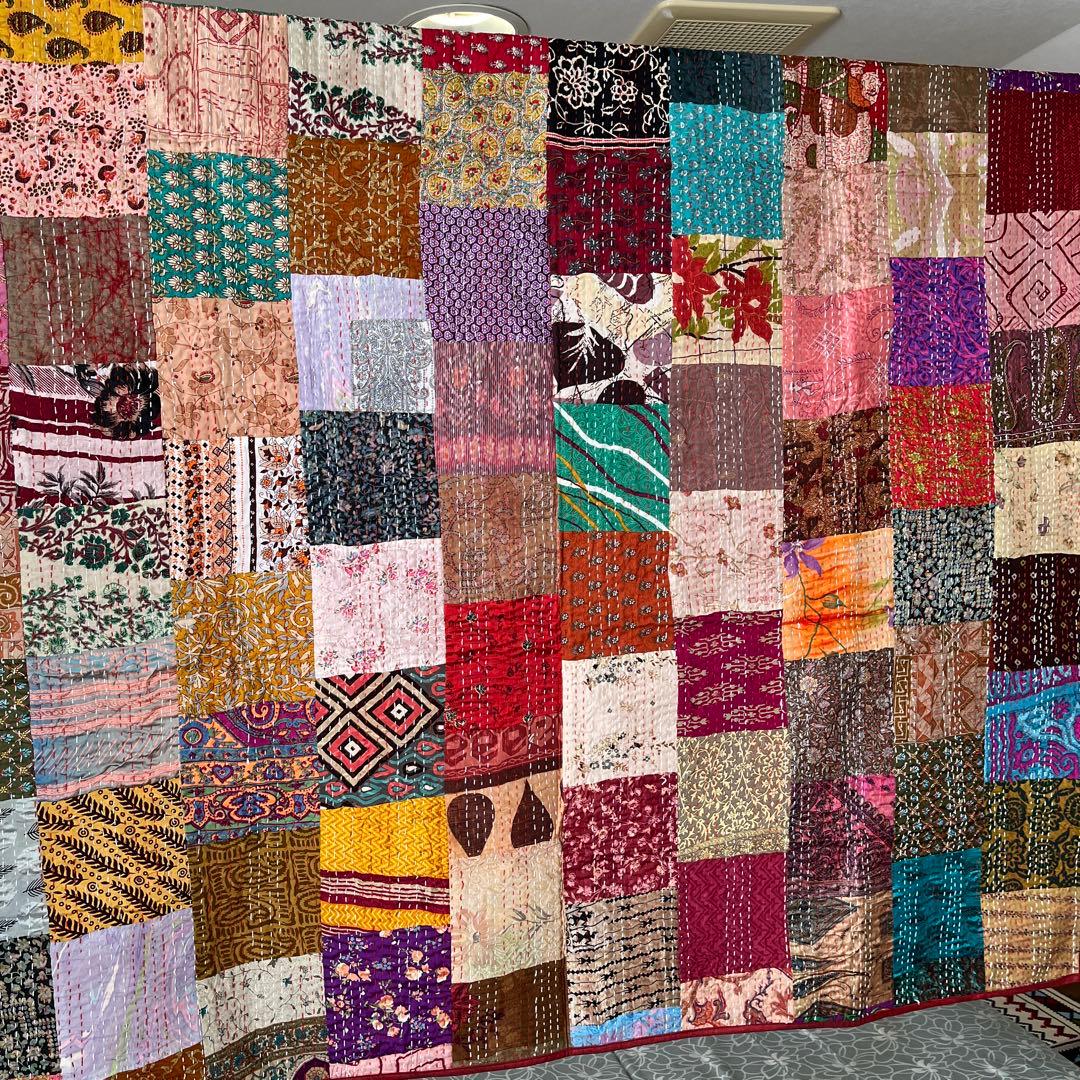 インド　ヴィンテージ　ラリーキルト　カンタキルト　マルチカバー  ベットカバー