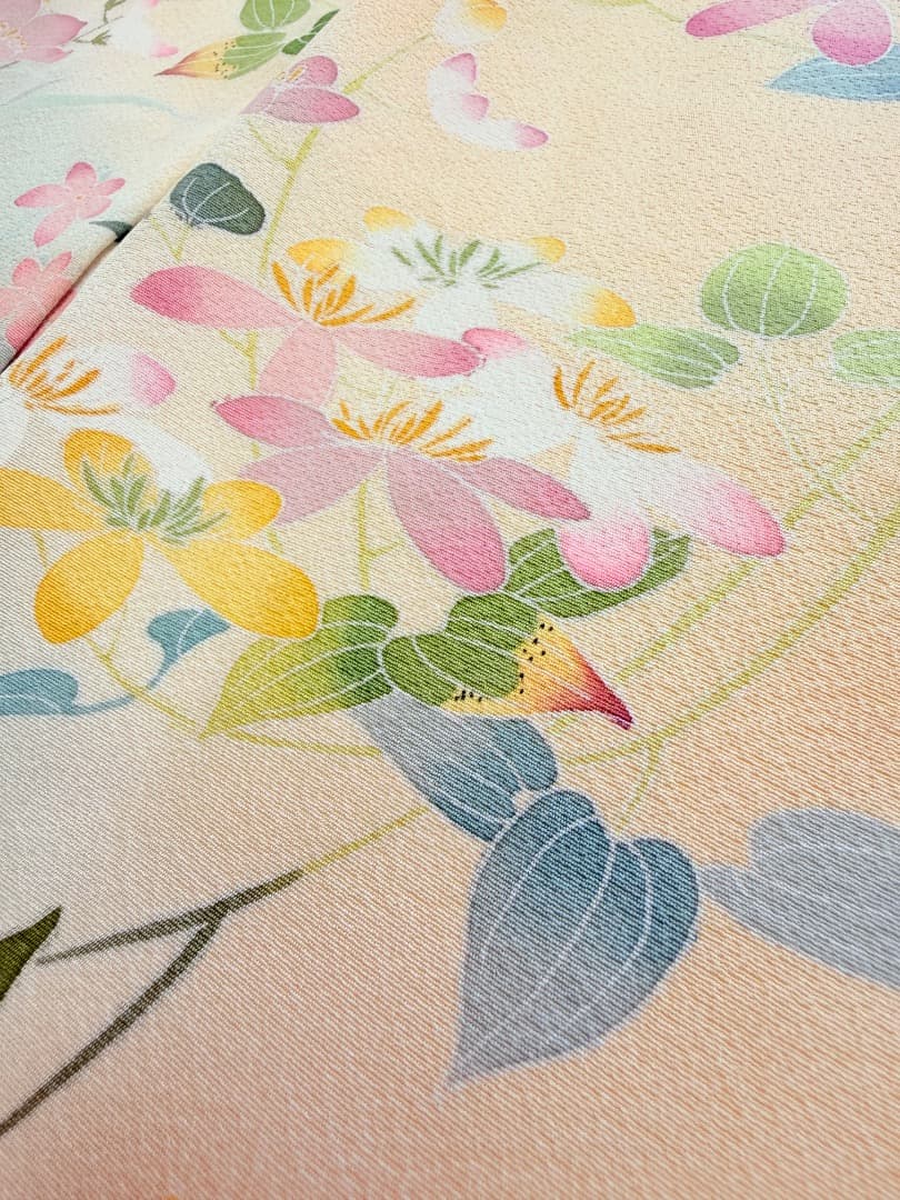 高級 訪問着 正絹 袷 加賀友禅 落款入り 薄オレンジ色 染め分け 約80万円