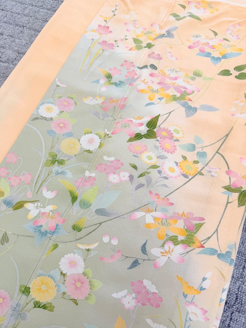 高級 訪問着 正絹 袷 加賀友禅 落款入り 薄オレンジ色 染め分け 約80万円