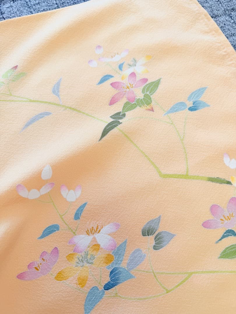 高級 訪問着 正絹 袷 加賀友禅 落款入り 薄オレンジ色 染め分け 約80万円