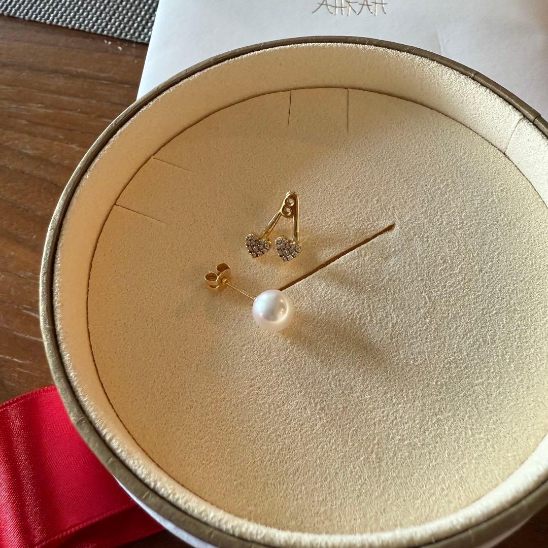 アーカー 18K/ダイヤ/アコヤパール ハートパヴェデュオパール ピアス
