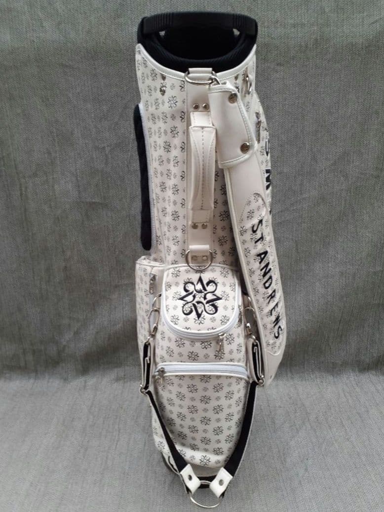 St. ANDREWS ロゴ デザイン スタンド式 キャディバッグ 白 黒