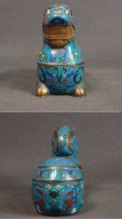 送料無料　清時代景泰藍/七宝怪獣形蓋物　中国古玩