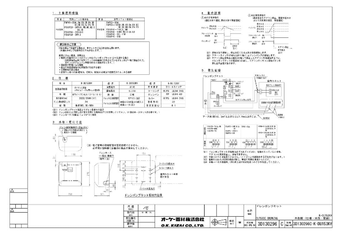 新品　K-DU153KV ドレンポンプキット　オーケー器材