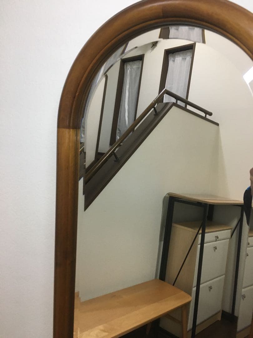 美品 天然木 姿見 鏡 スタンドミラー 面取り鏡 高さ148cm 壁掛けにも対応