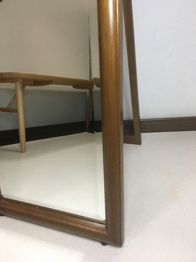 美品 天然木 姿見 鏡 スタンドミラー 面取り鏡 高さ148cm 壁掛けにも対応
