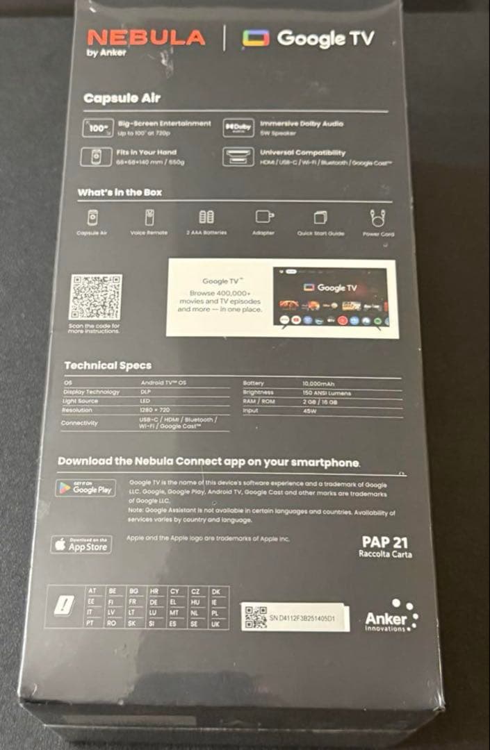 【未使用品】NEBULA Capsule Air プロジェクター本体