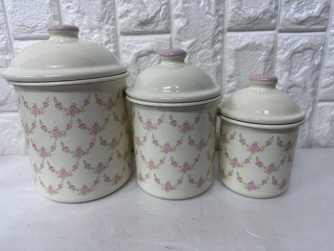 イマン imane 薔薇 キャニスター3点セット ローズ 廃番系　ホーロー