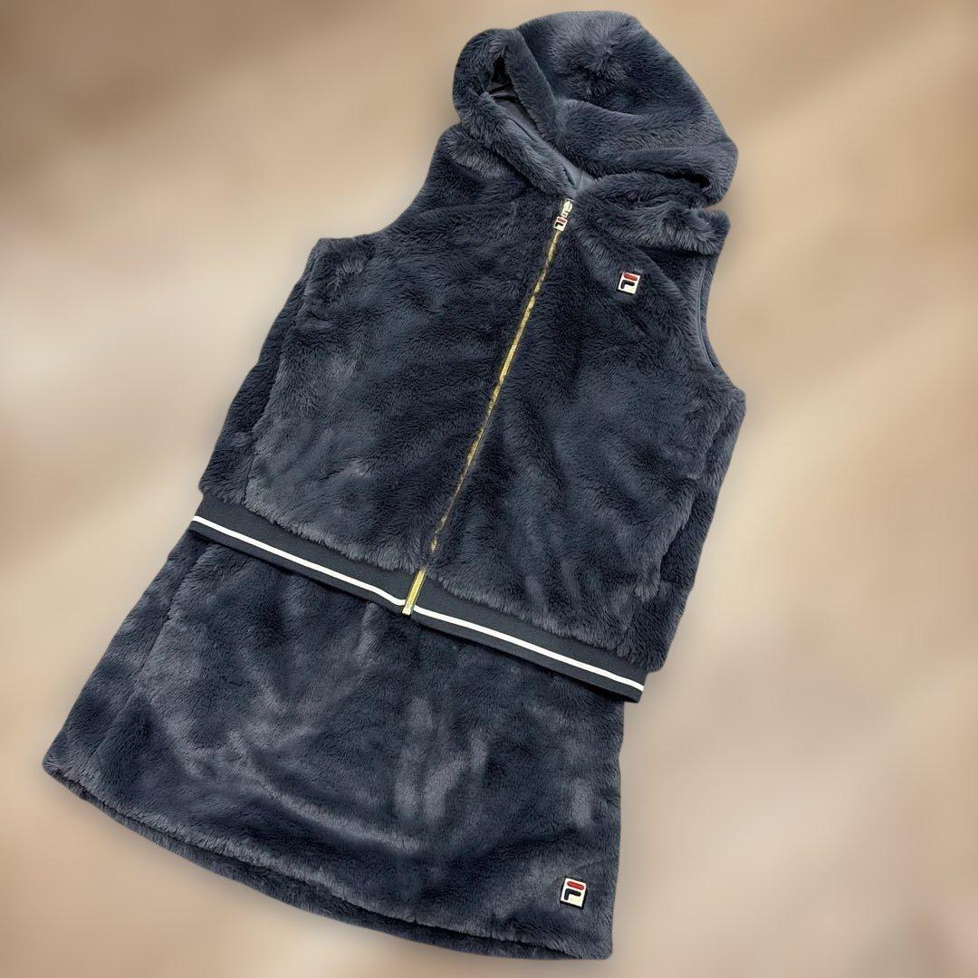 新品　フィラ　FILA ファー　フードベスト　スコート　セットアップ　L XL