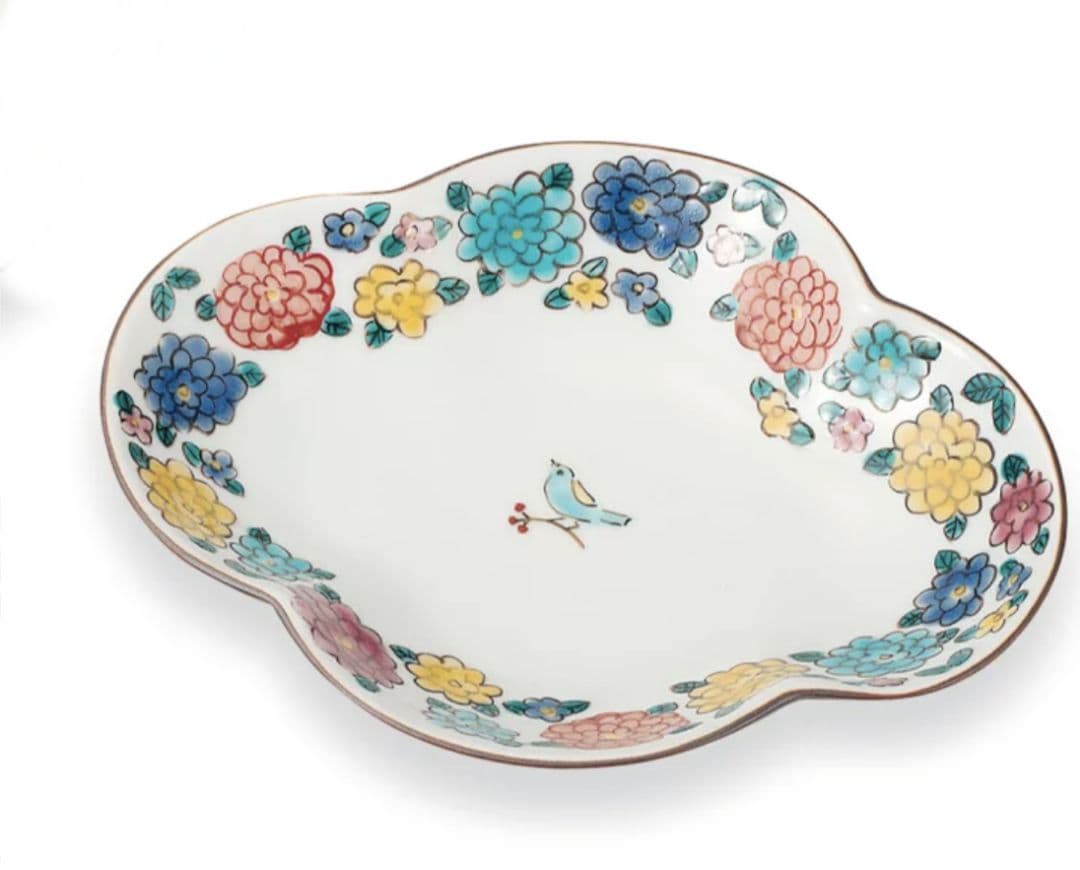 九谷焼ペア6号皿　小鳥とマリーゴールド ペア皿2枚組