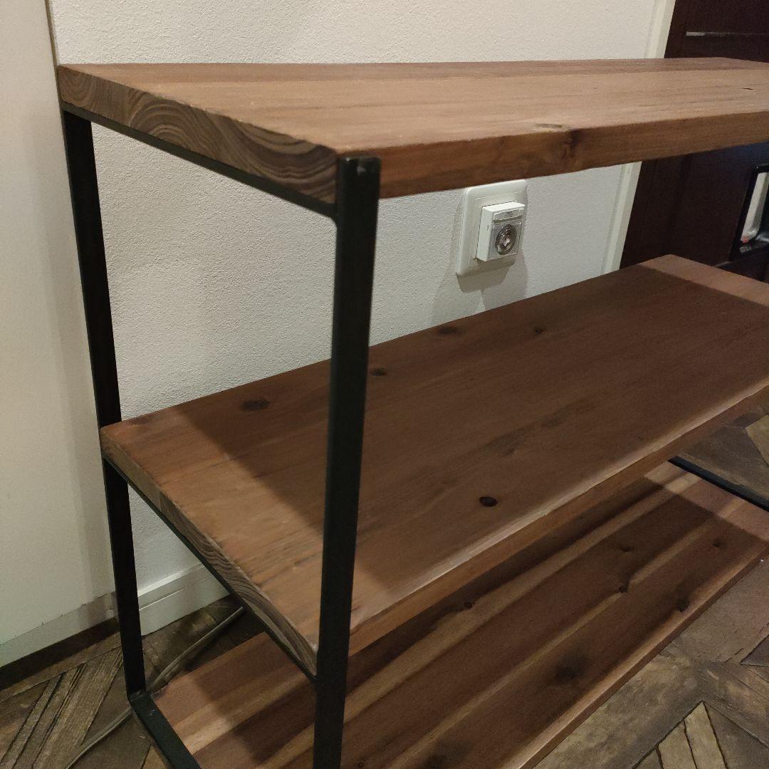 ブラウン木製オープンシェルフ 3段　アイアン　ウッド