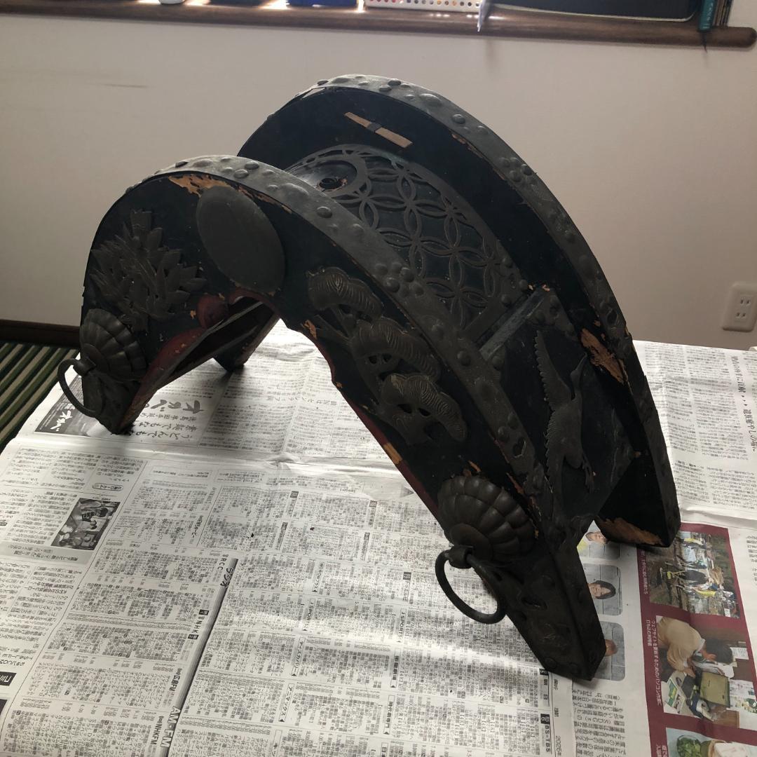 【骨董】龍・鶴図飾金具付き 和鞍（馬鞍）馬具 部品取り #933
