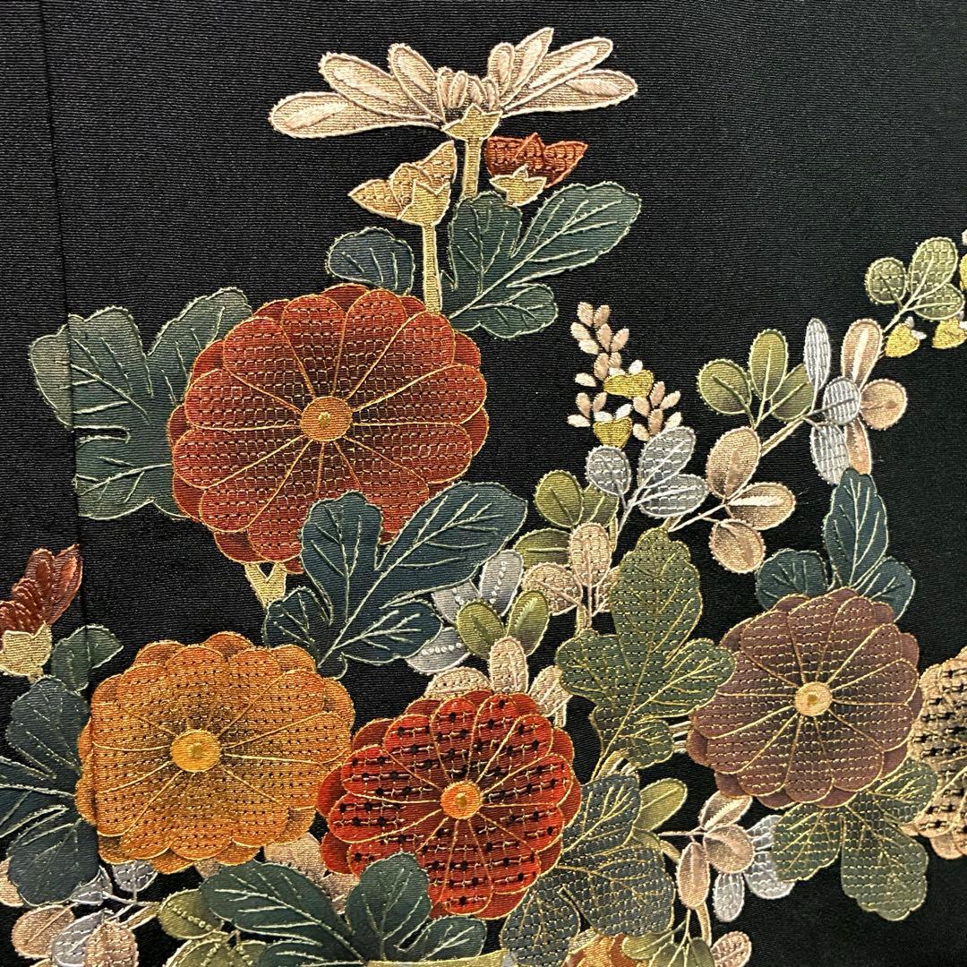 D95 黒留袖 総刺繍 汕頭・蘇州・相良刺繍 やまと誂製 正絹 着物 袷 極美品