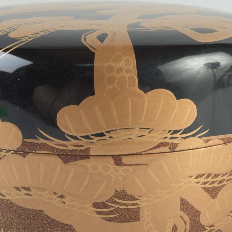 茶道具　漆塗　瑞雲造　老松蒔絵　平棗　共布共箱　V　9495