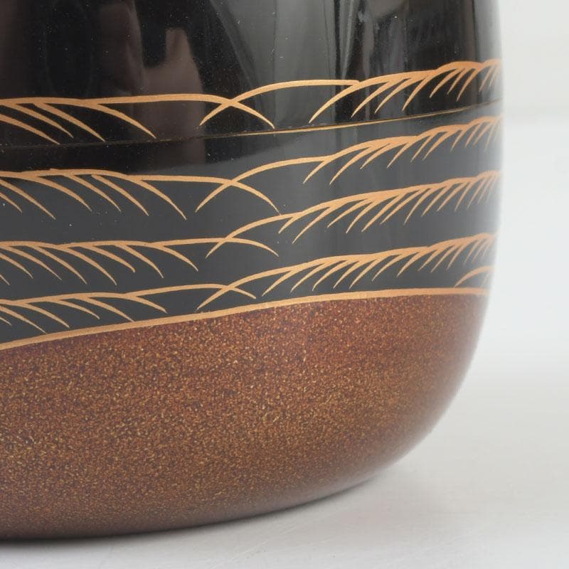 茶道具　漆塗　瑞雲造　老松蒔絵　平棗　共布共箱　V　9495