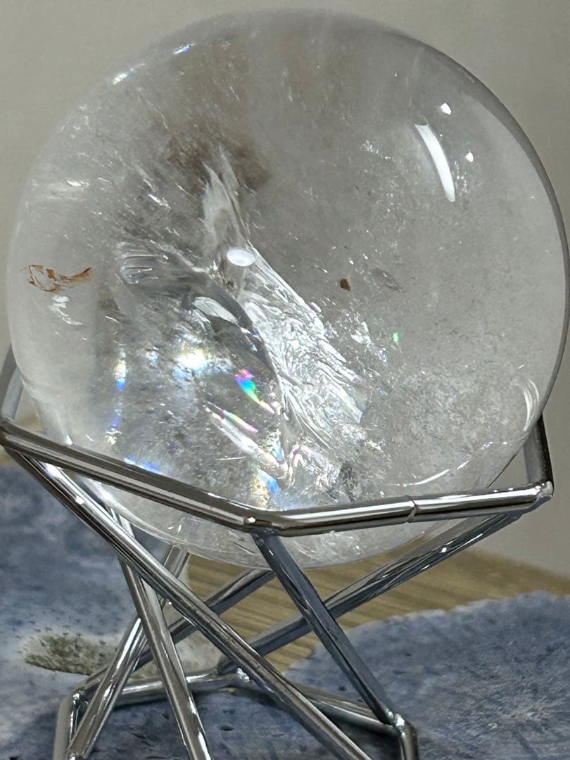 水晶インクォーツ　スフィア　 虹　天然石　置物