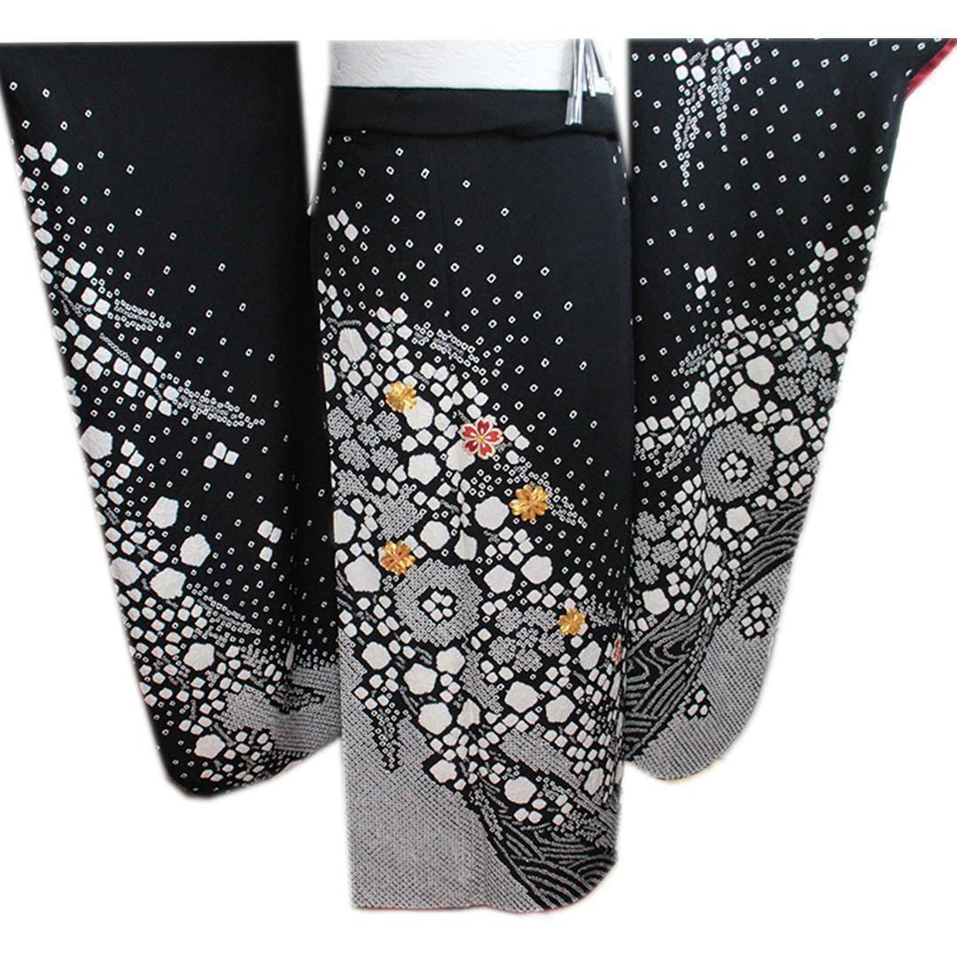 人気■絞り！黒×白■成人式振袖点単品BB14