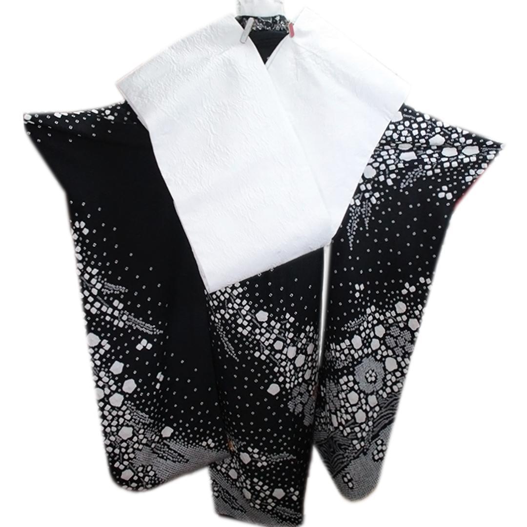 人気■絞り！黒×白■成人式振袖点単品BB14