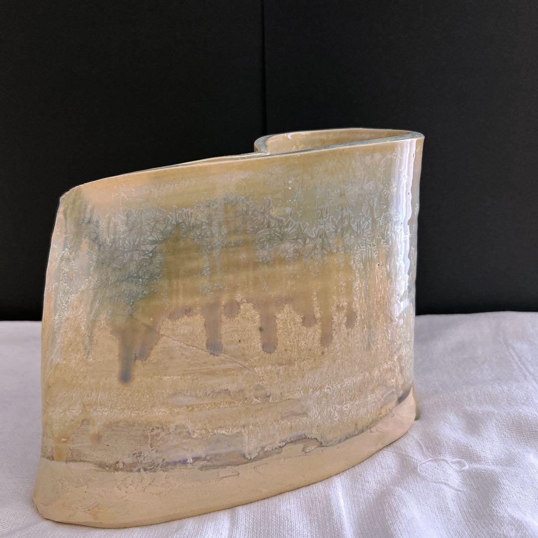 結晶釉薬のモダンな陶器花瓶　　オブジェ