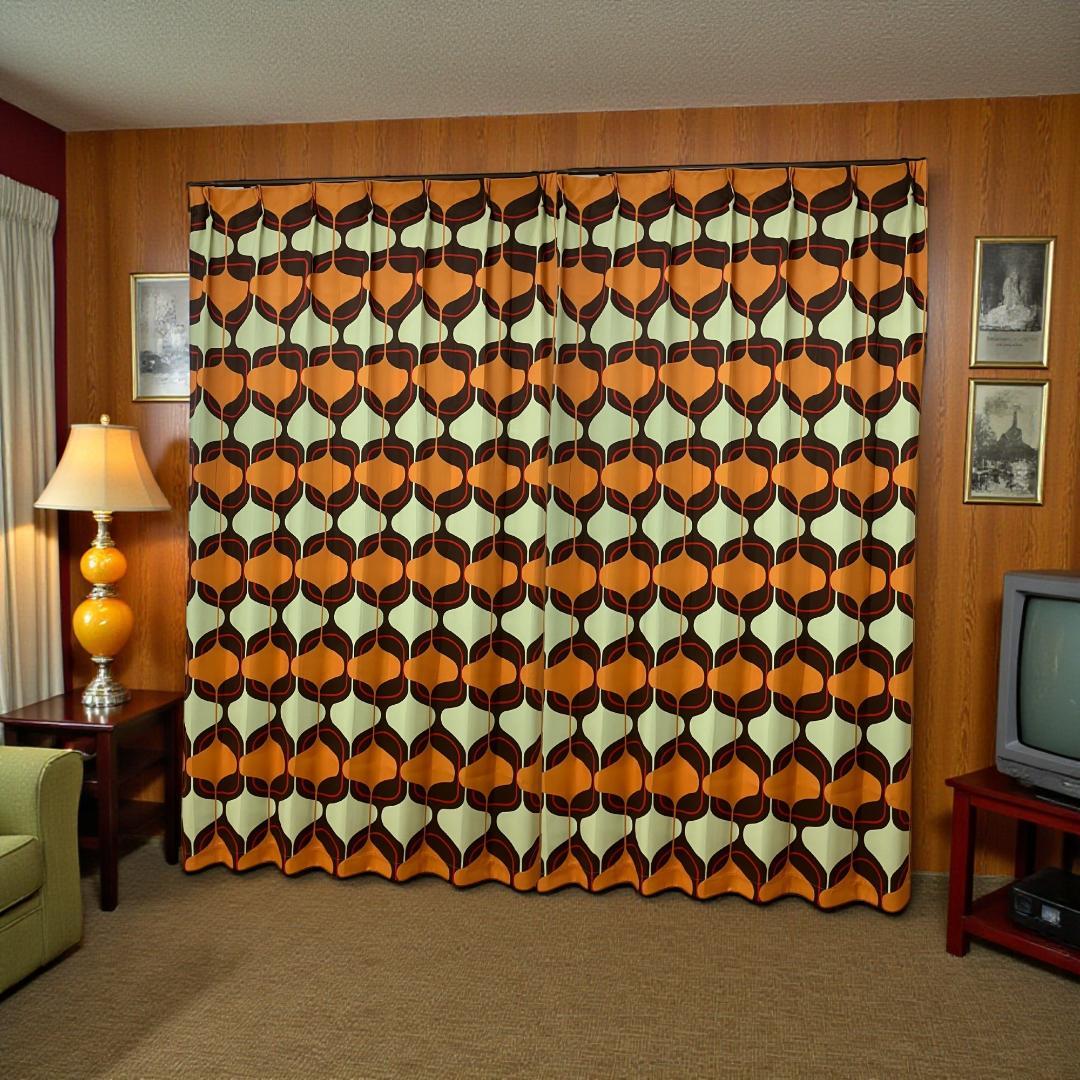 ミッドセンチュリー レトロ 昭和 ドレープカーテン×4組でお得な割引価格