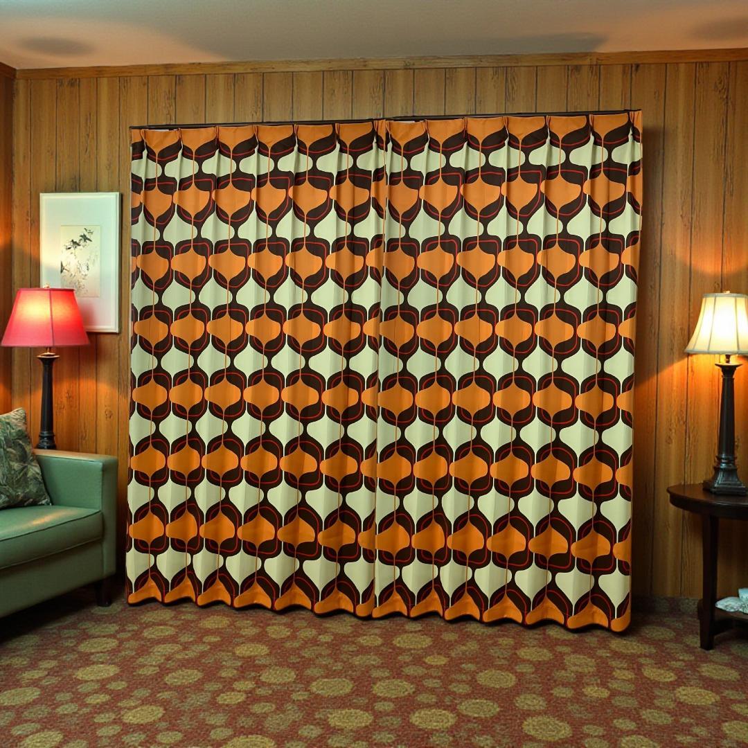 ミッドセンチュリー レトロ 昭和 ドレープカーテン×4組でお得な割引価格