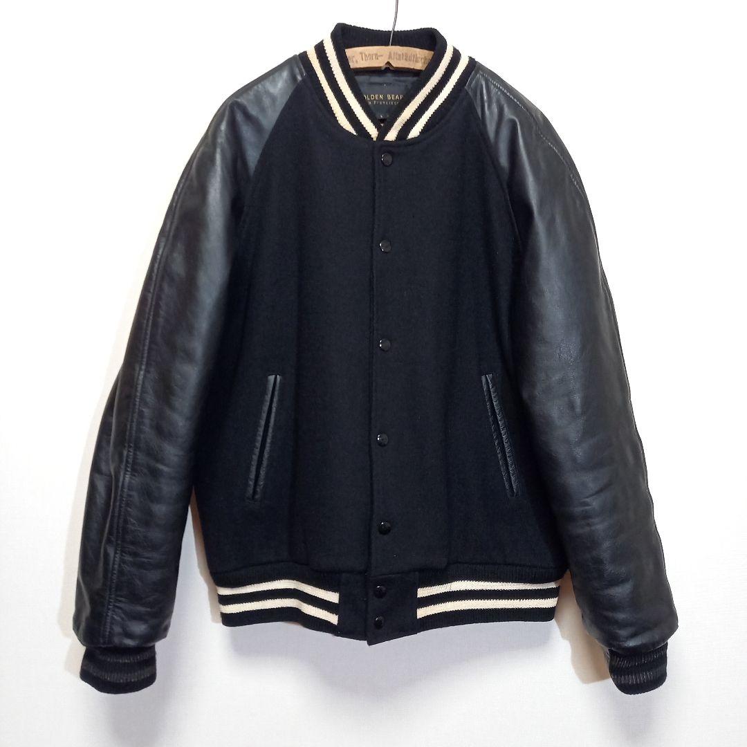 黒！USA製 GOLDEN BEAR 袖レザー スタジャン アワードジャケット