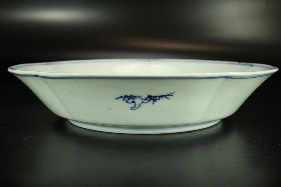 中国美術 青花 山水舟紋 盤 φ20.5cm 嘉慶年製(K-LC657)