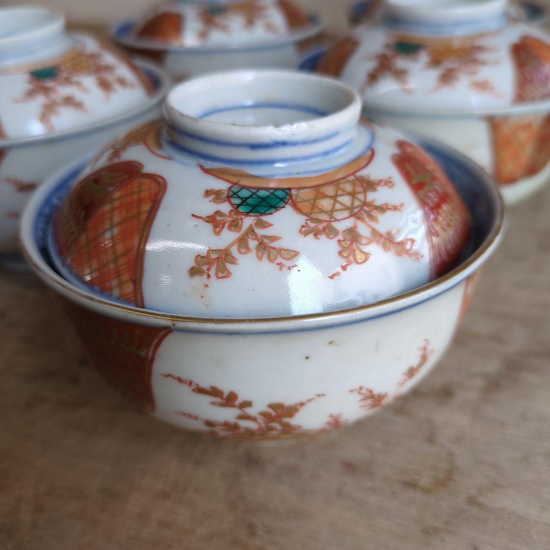 骨董 伊万里 古伊万里 茶碗 蓋茶碗 染め付け 錦手 アンティーク 5つ〜