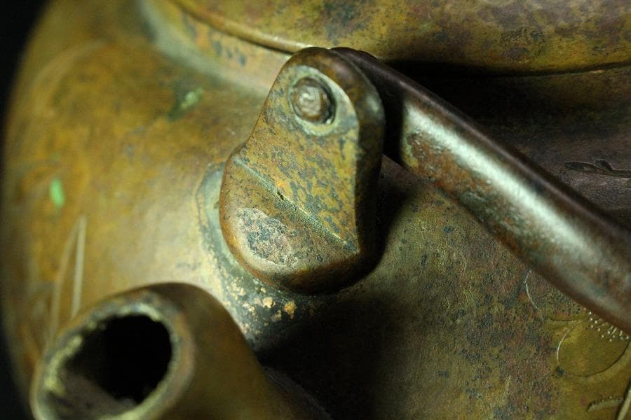 煎茶 銅 刻 梅紋 五郎三郎 在銘 銅瓶 時代物(K-LC756)