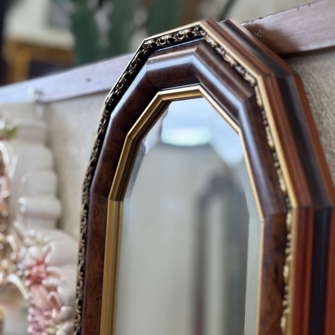 イタリア製 木製フレーム 壁掛け鏡