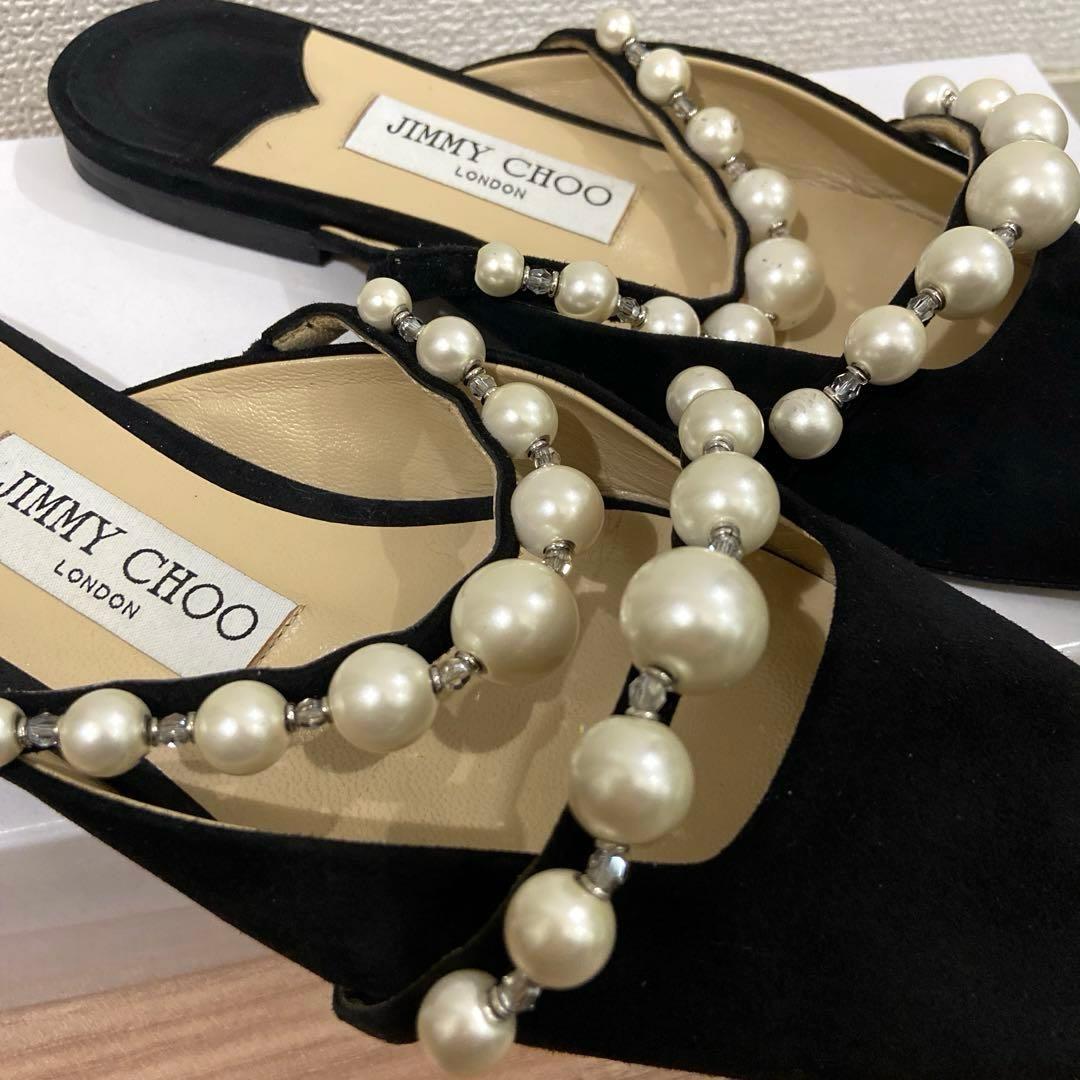美品 JIMMY CHOO パール装飾ミュール ブラック23cm
