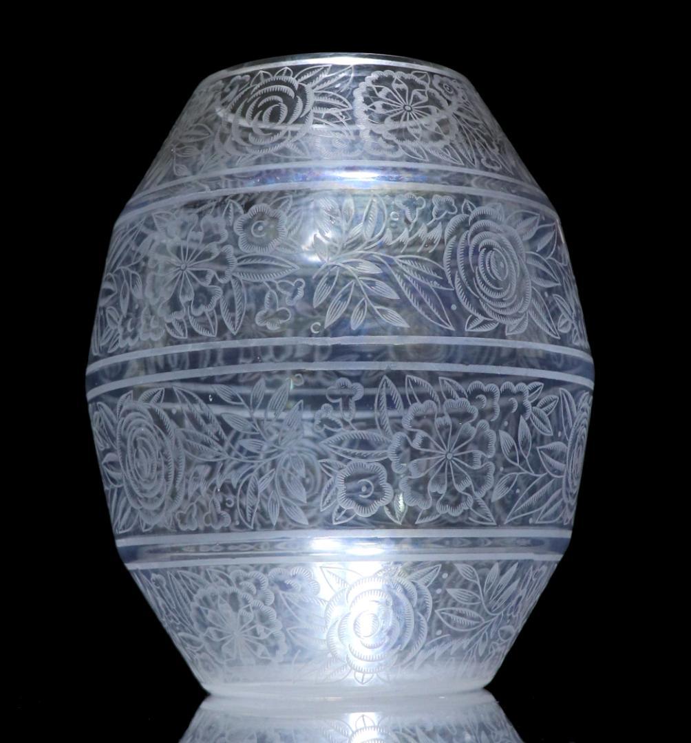 オールド・バカラ 1930年 大型薔薇文エッチング花瓶 壺 花器 フラワーベース