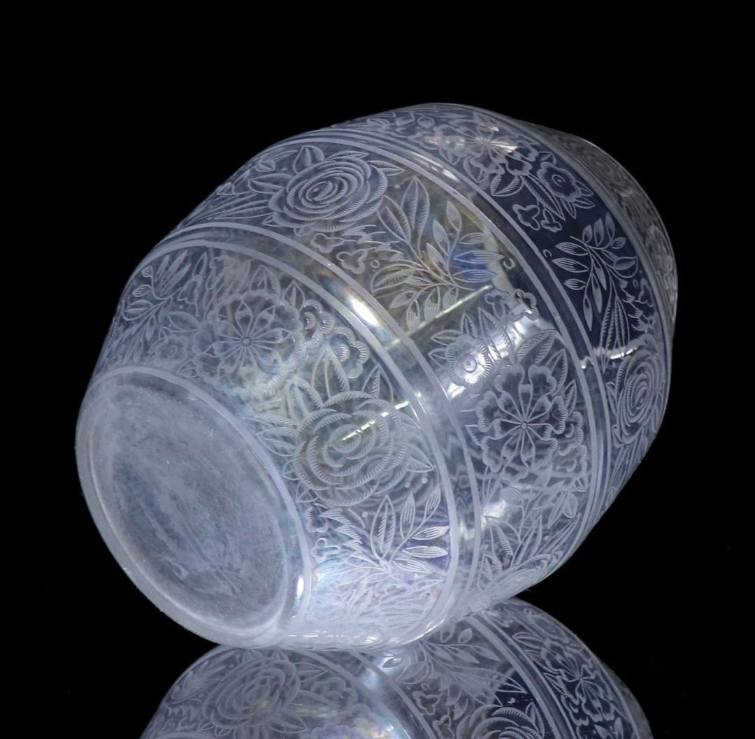 オールド・バカラ 1930年 大型薔薇文エッチング花瓶 壺 花器 フラワーベース